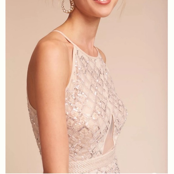 Aidan Mattox x BHLDN Amsterdam 2 & 6 Pale Pink Allover Beads Sequins Mini Dress - Picture 4 of 10